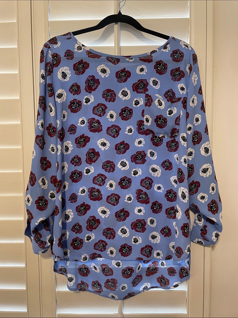 LOFT Light Blue Floral Long-Sleeve Blouse